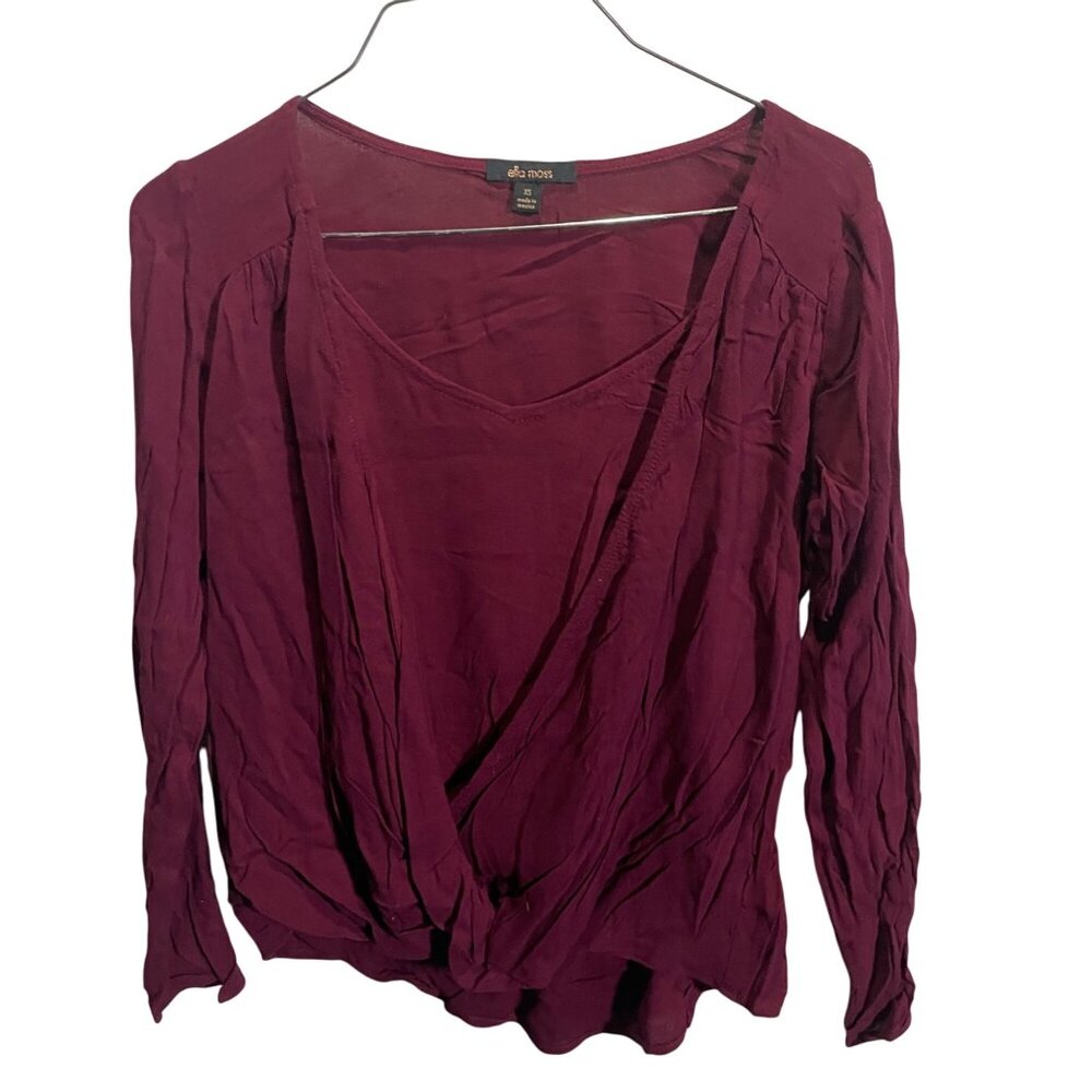Ella Moss‎ XS Burgundy Long Sleeve Wrap Blouse Lightweight Top